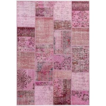 Rugsville Vintage Patchwork Overdyed Pink Wool Carpet 5' x 8'