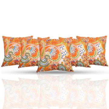Rugsville Ethnic Kantha Floral Orange Cushion cover 16"x16" 5 Pc set