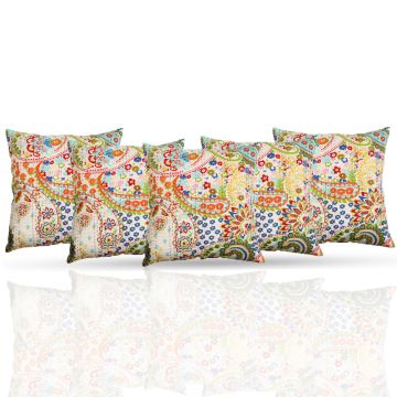 Rugsville Ethnic Kantha Floral White Cushion cover 16"x16" 5 Pc set
