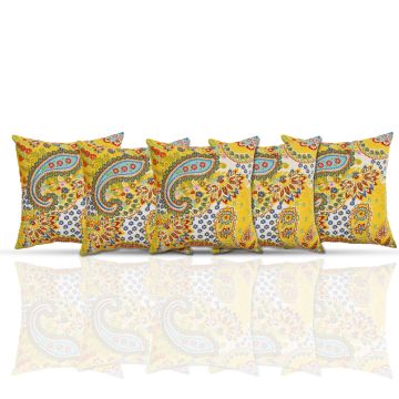 Rugsville Ethnic Kantha Floral Yellow Gold Cushion cover 16"x16" 5 Pc set