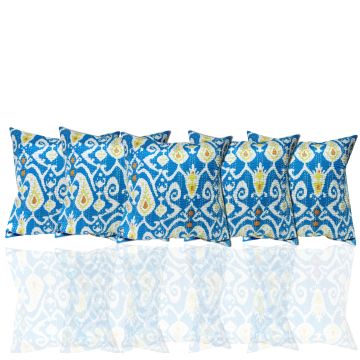 Rugsville Kantha Ikat Cotton Blue Pillow Cover 16" x 16" 5 Pc set