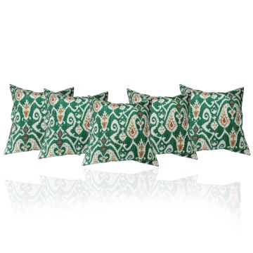Rugsville Kantha Ikat Green Cotton Pillow Cover 16" x 16" 5 Pc set
