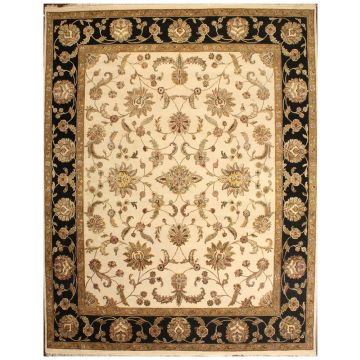 Rugsivlle Floral Persian Ivory Black Wool&Silk Carpet 8' x 10'