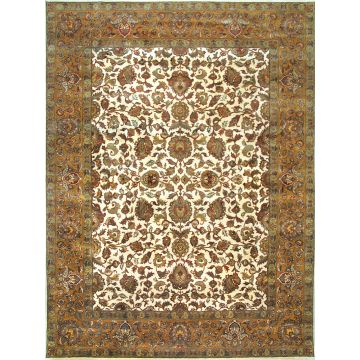 Rugsville Agra Floral Hand Knotted Ivory Gold Wool Carpet 9'x12'