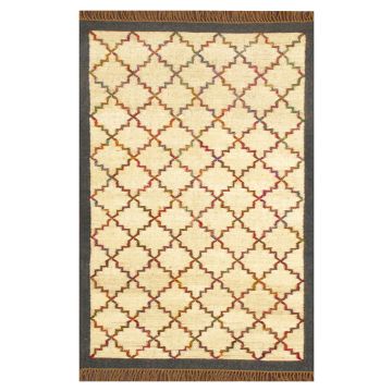 Rugsville Modern Ivory Wool Jute Dhurrie Carpet 4' x 6'