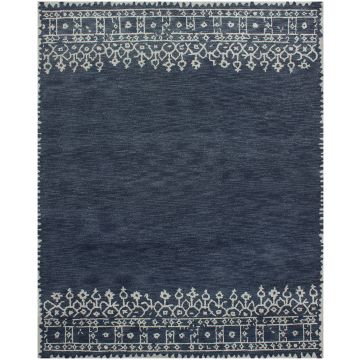 Rugsville Desa Bordered Blue Wool Indigo Blue Carpet 39017