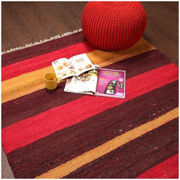 Rugsville Designers Stripe Handmade Wool Dhurrie Carpet 4' 9" x 6' 9"