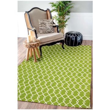 Rugsville Diamond Link Lime Green Cotton Dhurrie Carpet 21189