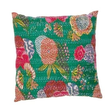 Rugsville Ethnic Kantha Floral Green Cushion cover 41114