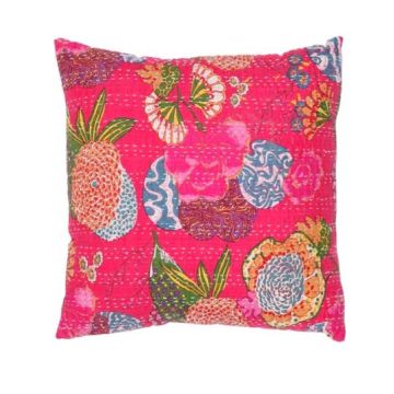 Rugsville Ethnic Kantha Floral Pink Cushion cover 41110