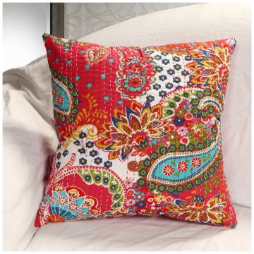 Rugsville Ethnic Kantha Paisley Pink Cushion cover 16"x16"