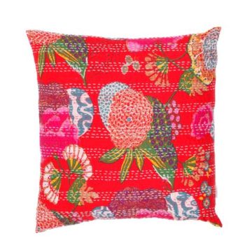 Rugsville Ethnic Kantha Floral Red Cushion cover set of 5pcs 41113