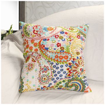 Rugsville Ethnic Kantha Floral White Cushion cover 16"x16"