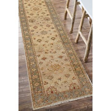 Rugsville Floral Ivory Blue Wool Ziegler Carpet 2'6" x 15'