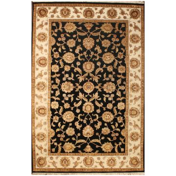 Rugsville Floral Persian Ivory Black Wool&Slilk Carpet 6' x 9'