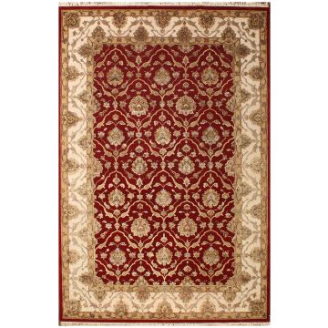 Rugsville Floral Persian Red & Ivory Wool&Slilk Carpet 6' x 9'