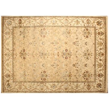 Rugsville Floral Persian Tan & Ivory Wool&Slilk Carpet 9' x 12'
