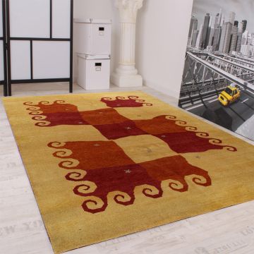 Rugsville Gabbeh Tribal Gold Hand Knotted Carpet 5' x 8'