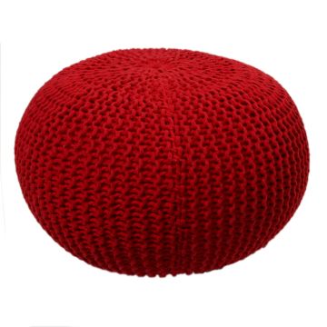 Rugsville Hand Knitted Solid Textured Red Cotton Oval Pouf 14"x20"