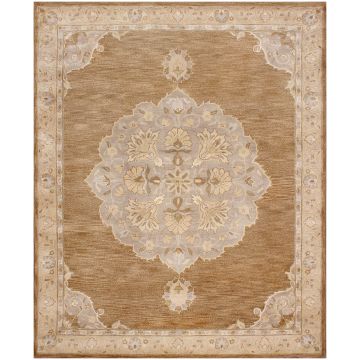 Rugsville Handmade Wool Light Brown Wool Carpet 8' x 10'