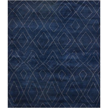 Rugsville Moroccan Beni Ourain Double Diamond Navy Wool Carpet 8' x 10'