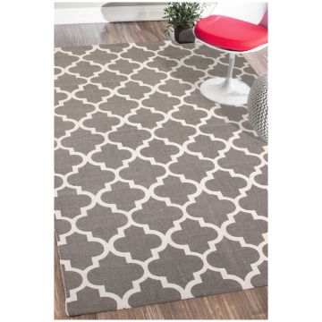 Rugsville Moroccan Trellis Gray Cotton Dhurrie Carpet 21194