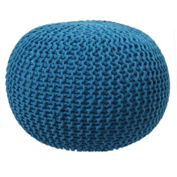 Rugsville Solid Blue Cotton Kintted Oval Pouf 14"x20"