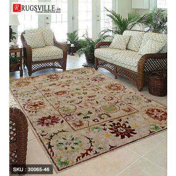 Rugsville Suzani Sari Silk Hand Knotted Ivory Carpet 4' x 6'