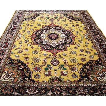 Moga Persian Tabriz Gold Black Hand Knotted Wool Carpet 12' x 18'