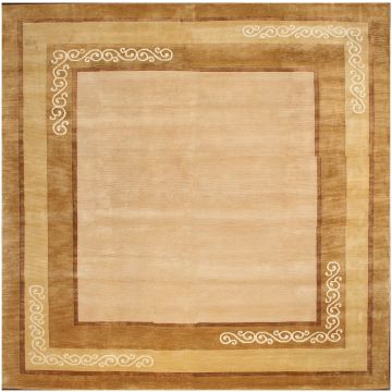 Rugsville Traditional Wool Silk Gold & Ivory Carpet 10' x 10'