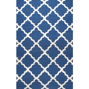 Rugsville Trellis Blue Ivory Durries Carpet 5' x 8'