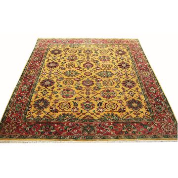 Rugsville Floral Gold Burgundy Hand knotted Wool Rug 10831 9x12