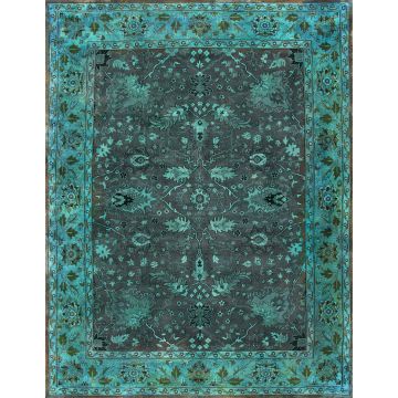 Rugsville Vintage Persian Teal Blue Overdyed Hand Knotted Wool l Carpet 9' x 12'