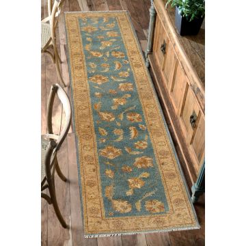 Rugsville Ziegler Persian Floral Blue Camel Wool Carpet 2'6" x 12'