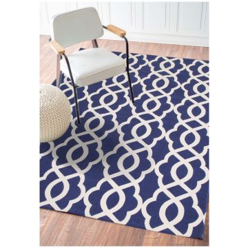 Rugsville Blue Versa Cotton Dhurrie Carpet 21192