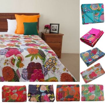 Bohemian Tropical Multi Handmade Cotton Kantha Quilt 