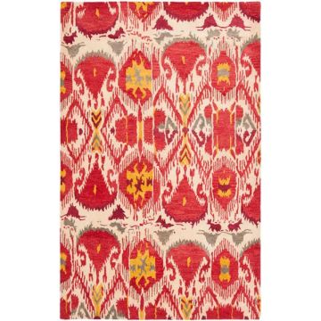  IKAT Red Bohemian Handmade Wool Carpet 