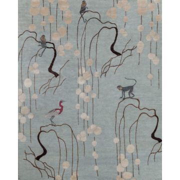 Saru Mangabey Animal Prints Pale Blue  Handmade Wool Carpet 