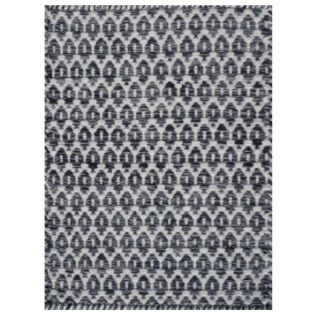 Rugsville Hover Black Hand Made Wool Dhurrie Carpet