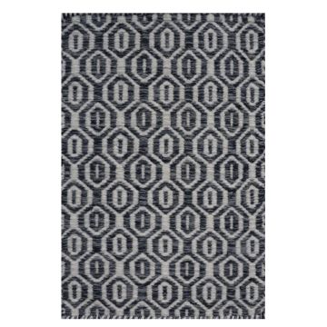 Rugsville Modern Trellis Black Hand Made Wool Dhurrie Carpet
