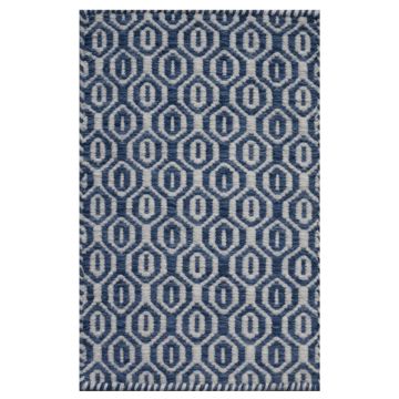 Rugsville Modern Trellis Blue Hand Made Wool Dhurrie Carpet