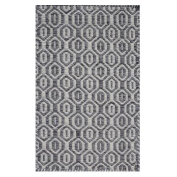 Rugsville Modern Trellis Gray Hand Made Wool Dhurrie Carpet
