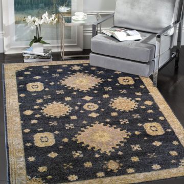 Rugsville Opera Black Beige Wool Carpet 10083