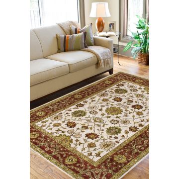 Rugsville Sherry Persian Red Ivory Floral Hand Knotted Wool Carpet 8' x 10'