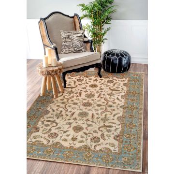 Rugsville Traditonal Beige Light Blue Wool Hand Knotted Persian Carpet 10353