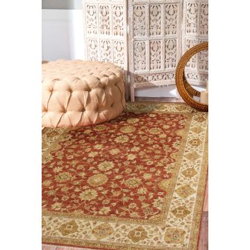 Rugsville Tarot Persian Red Beige Vegetable Dyes Floral Hand Knotted Wool Carpet 8' x 10'