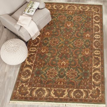 Rugsville Franco Traditional Floral Green Hand Knotted Wool Carpet 5' x 8'