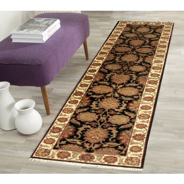 Rugsville Agra Persian Floral Black Beige Wool Carpet 2'6"x12' Runner