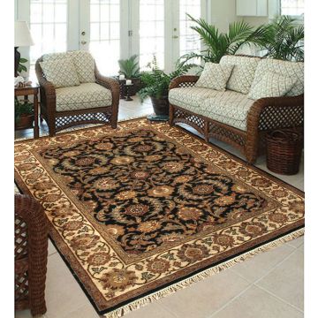 Rugsville Agra Black Beige Hand Knotted Persian Carpet 10446