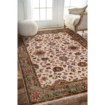 Rugsville Naturecraft Ivory Green Wool Carpet 10812